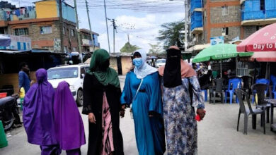 Victims of sex trafficking, Ebla Ali and Fatuma Olat, together with ex-trafficker Shukriya Ismail, after a visit to a local human rights organisation in Nairobi, Kenya. Photos by Abjata Khalif/HumAngle.